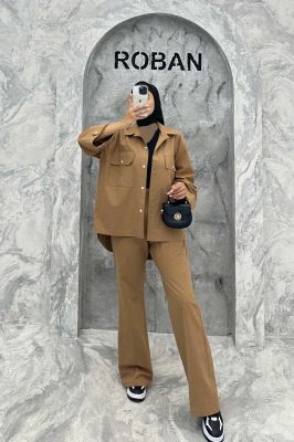 ست مانتو و شلوار پشت هلال لینن نورا