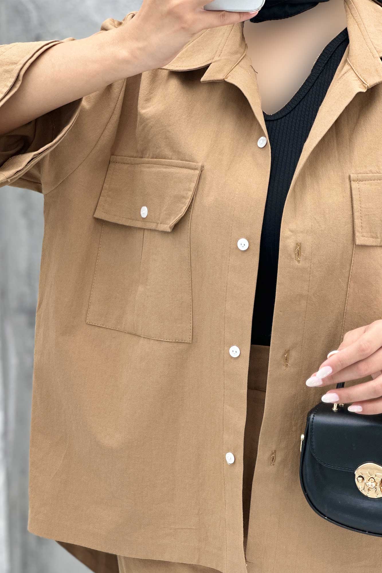 ست مانتو و شلوار پشت هلال لینن نورا