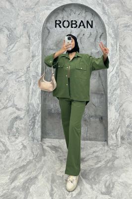 ست مانتو و شلوار پشت هلال لینن نورا