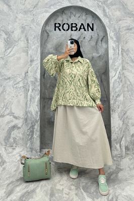 مانتو پشت بلند یقه بلیطی آستین چین ریفا