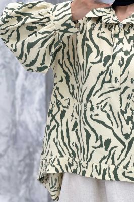 مانتو پشت بلند یقه بلیطی آستین چین ریفا