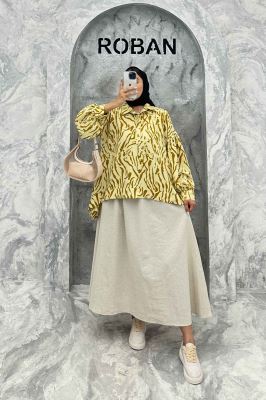 مانتو پشت بلند یقه بلیطی آستین چین ریفا