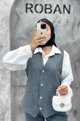 ست جلیقه شلوار شانتون یقه هفت بگ