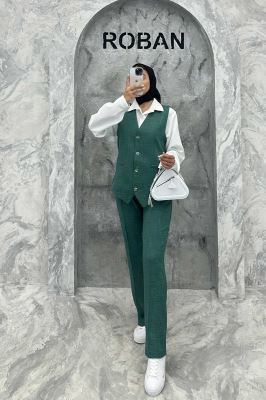 ست جلیقه شلوار شانتون یقه هفت بگ