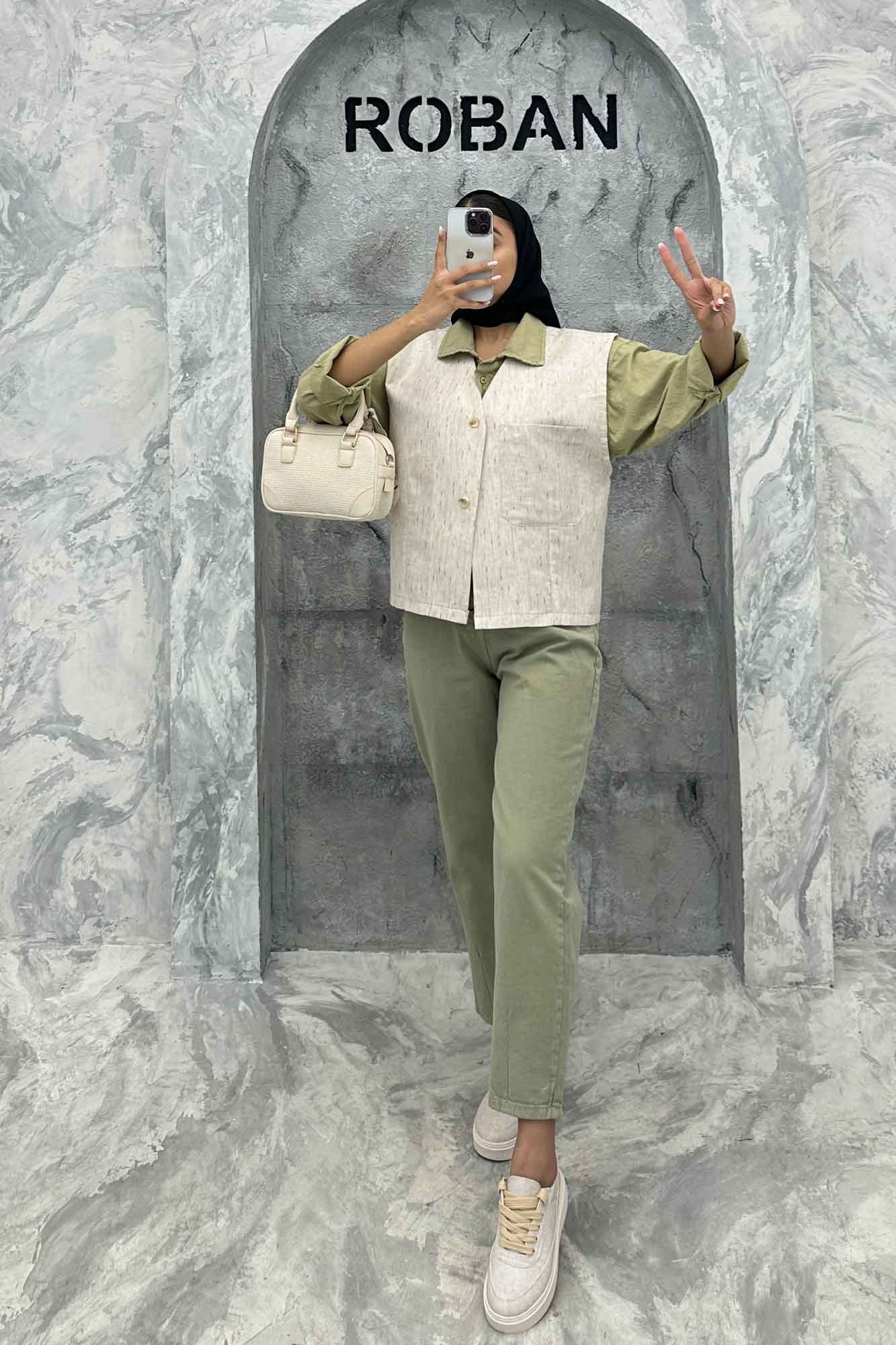 جلیقه تک جیب پارچه ترک راه راه