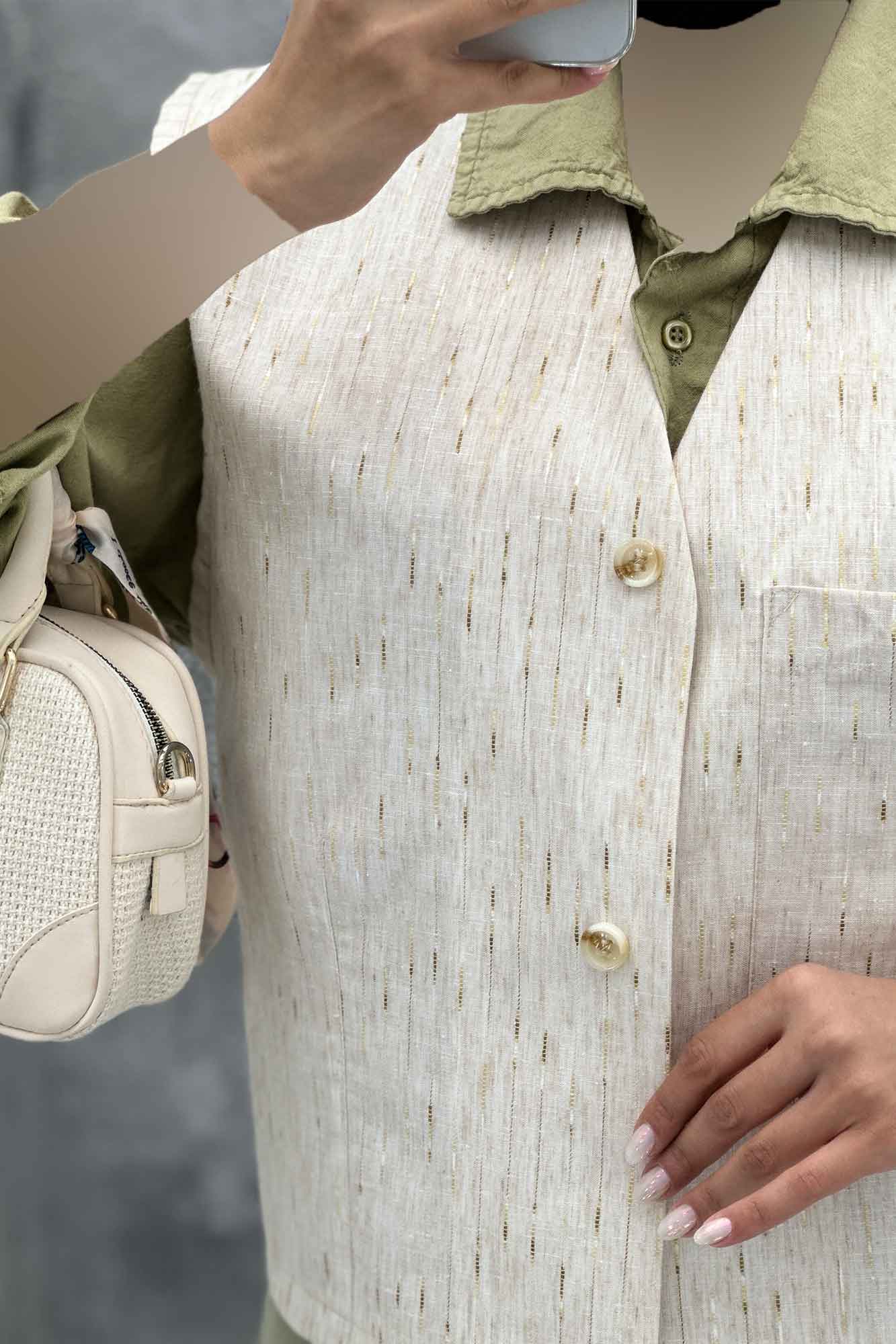 جلیقه تک جیب پارچه ترک راه راه