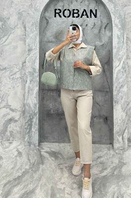 جلیقه تک جیب پارچه ترک راه راه