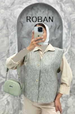 جلیقه تک جیب پارچه ترک راه راه