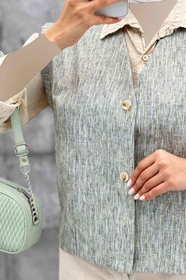 جلیقه تک جیب پارچه ترک راه راه