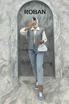 جلیقه تک جیب پارچه ترک راه راه