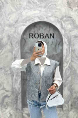 جلیقه تک جیب پارچه ترک راه راه