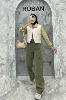 جلیقه جیب فیلتو پارچه ترک راه راه