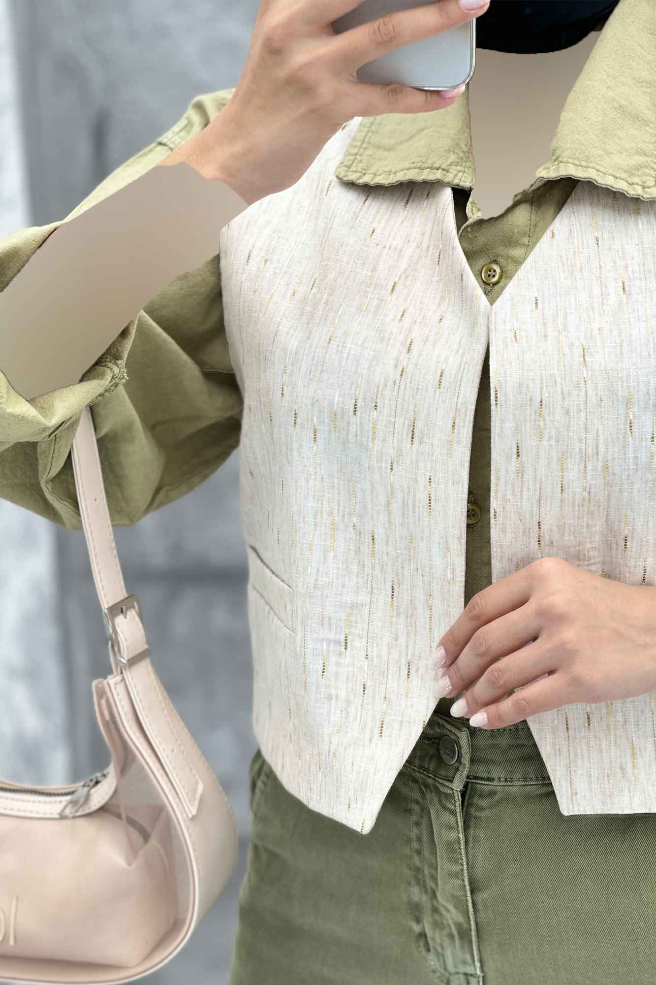 جلیقه جیب فیلتو پارچه ترک راه راه