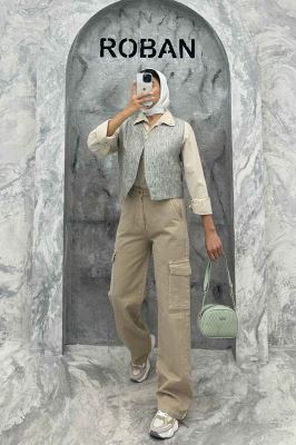 جلیقه جیب فیلتو پارچه ترک راه راه