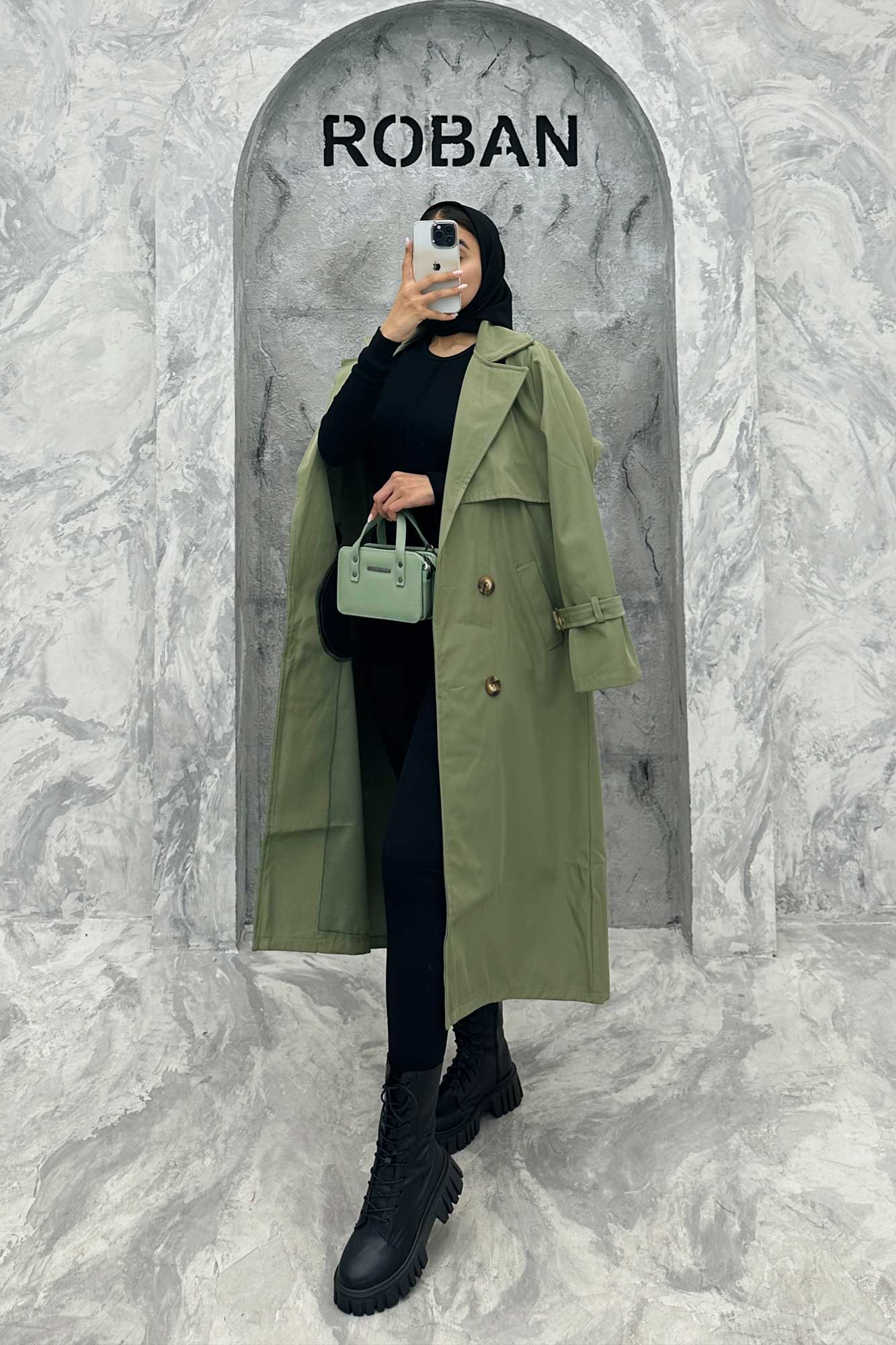 بارانی یقه انگلیسی سانتانا آستین کمربندی S