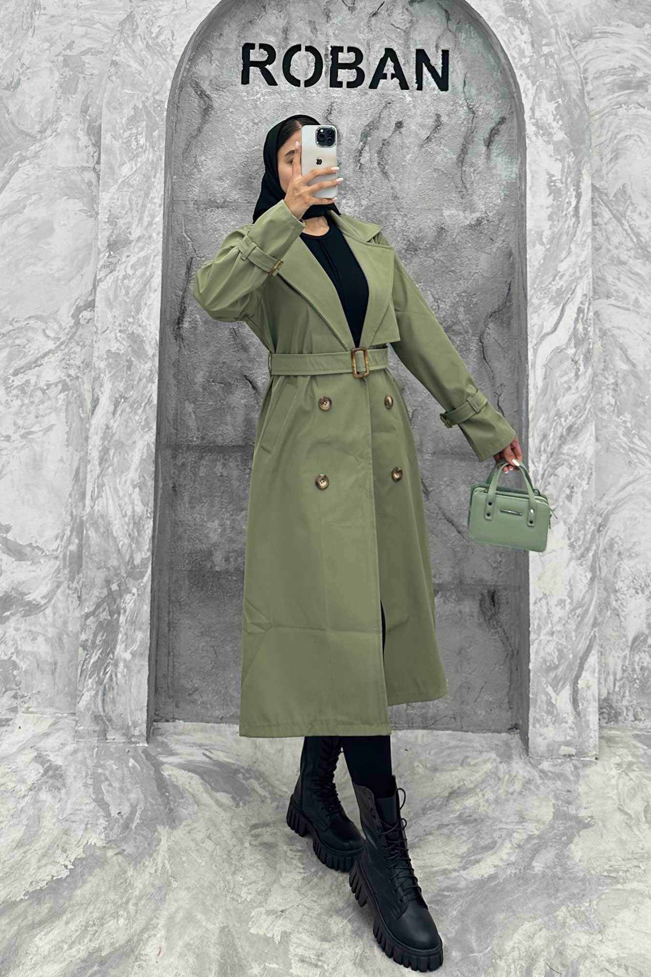 بارانی یقه انگلیسی سانتانا آستین کمربندی S