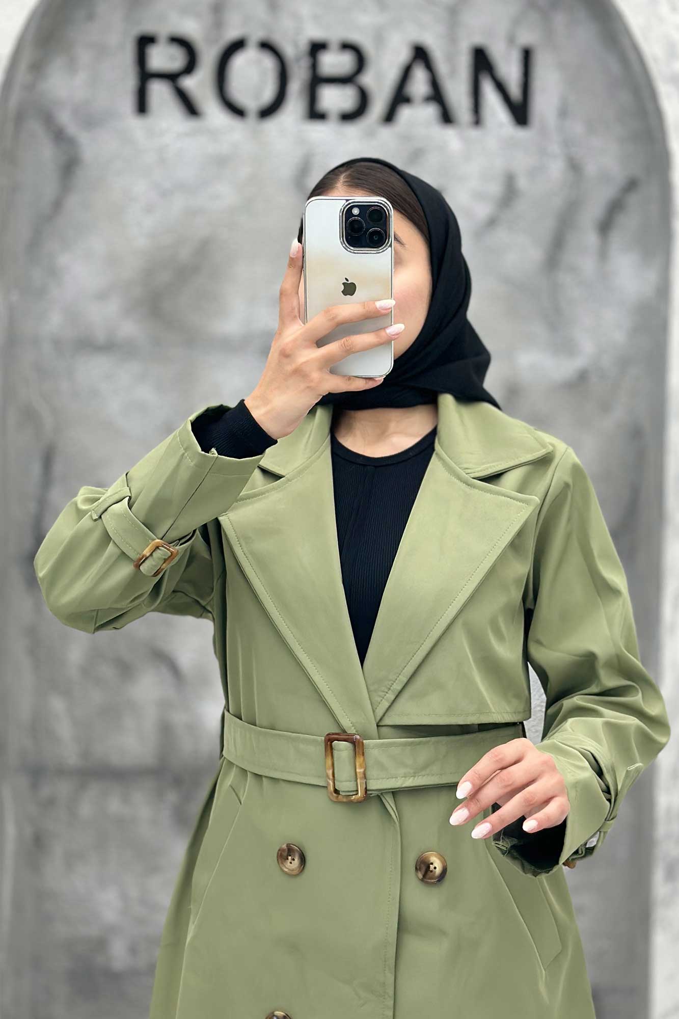 بارانی یقه انگلیسی سانتانا آستین کمربندی S