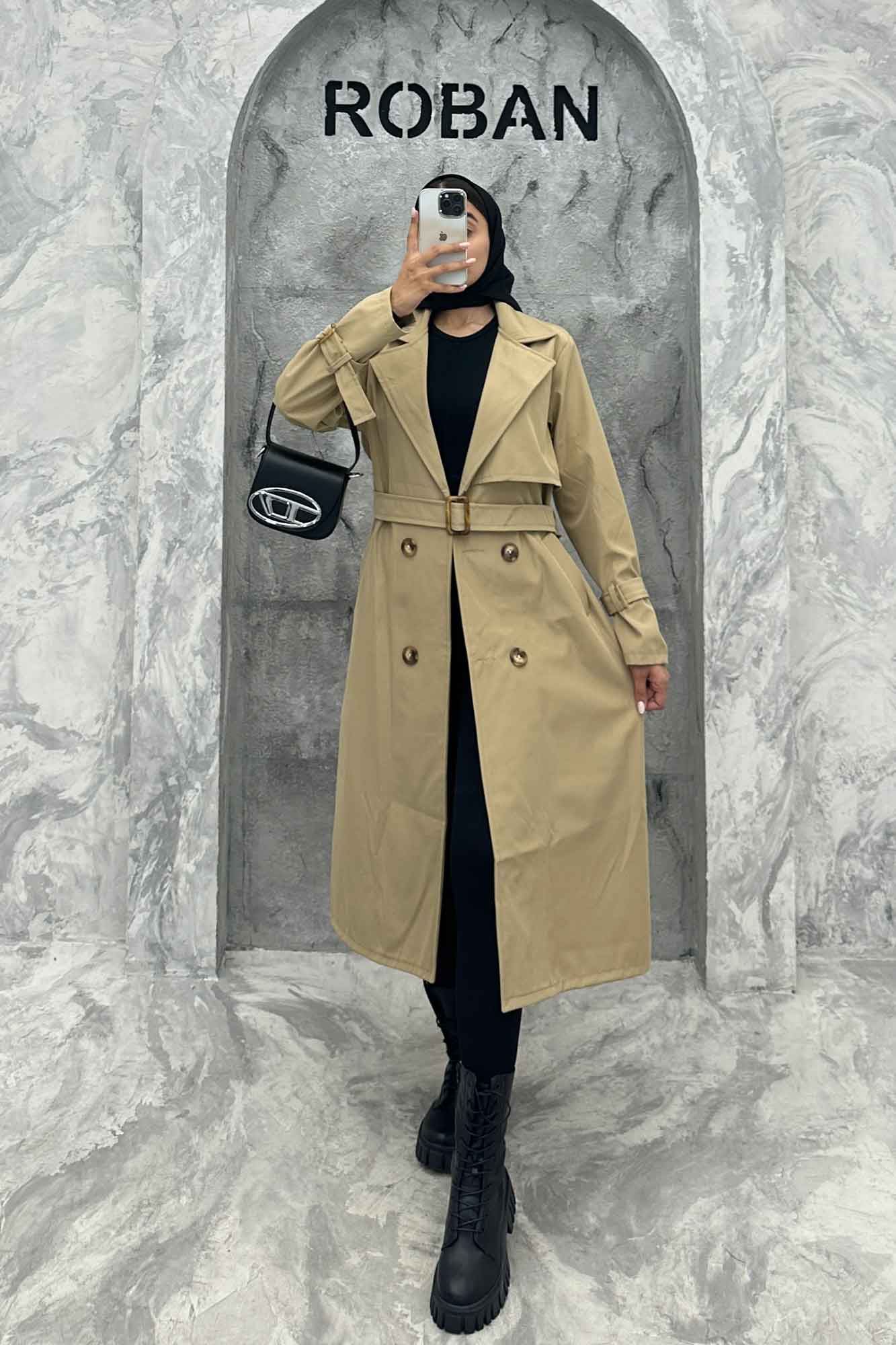 بارانی یقه انگلیسی سانتانا آستین کمربندی S