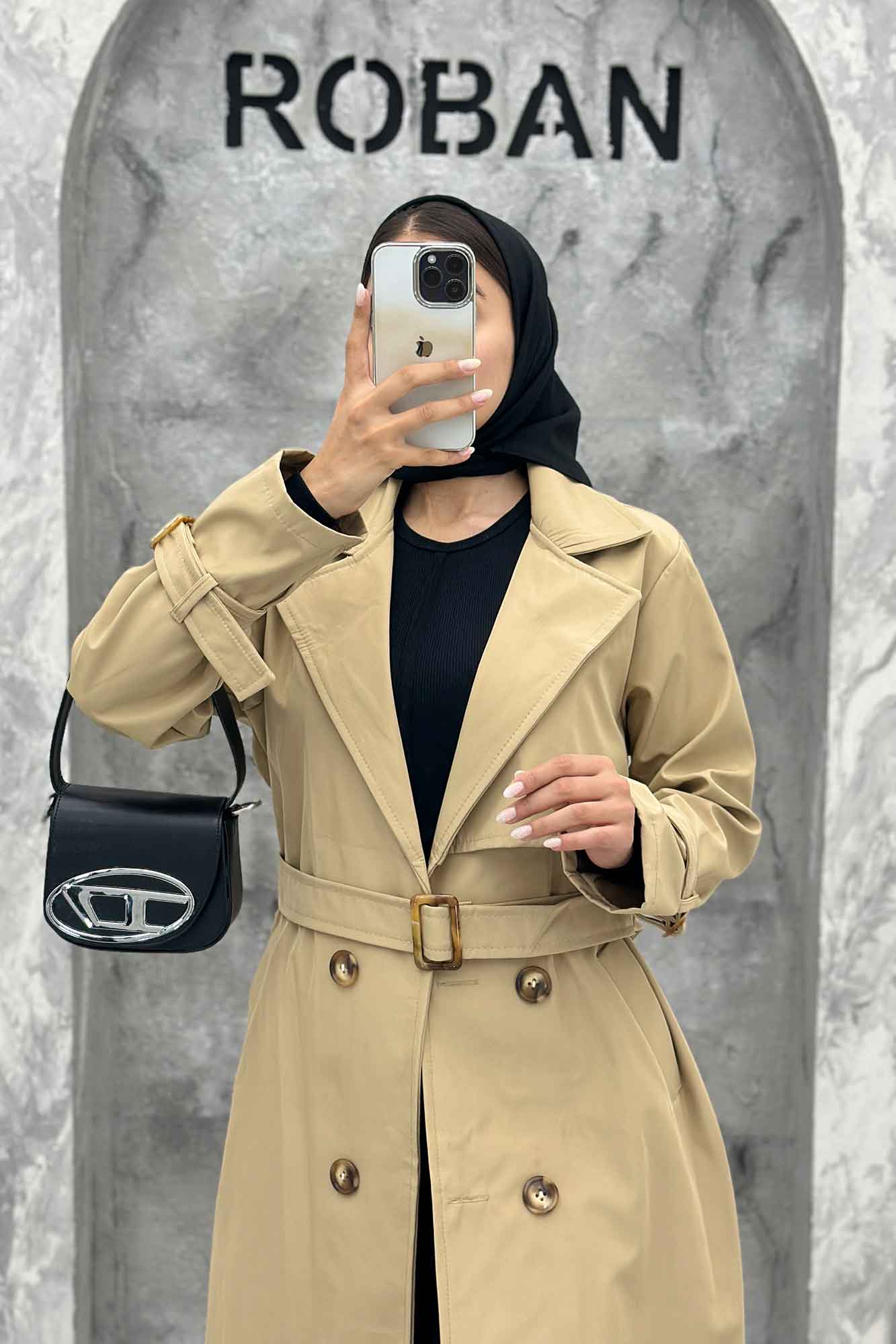 بارانی یقه انگلیسی سانتانا آستین کمربندی S