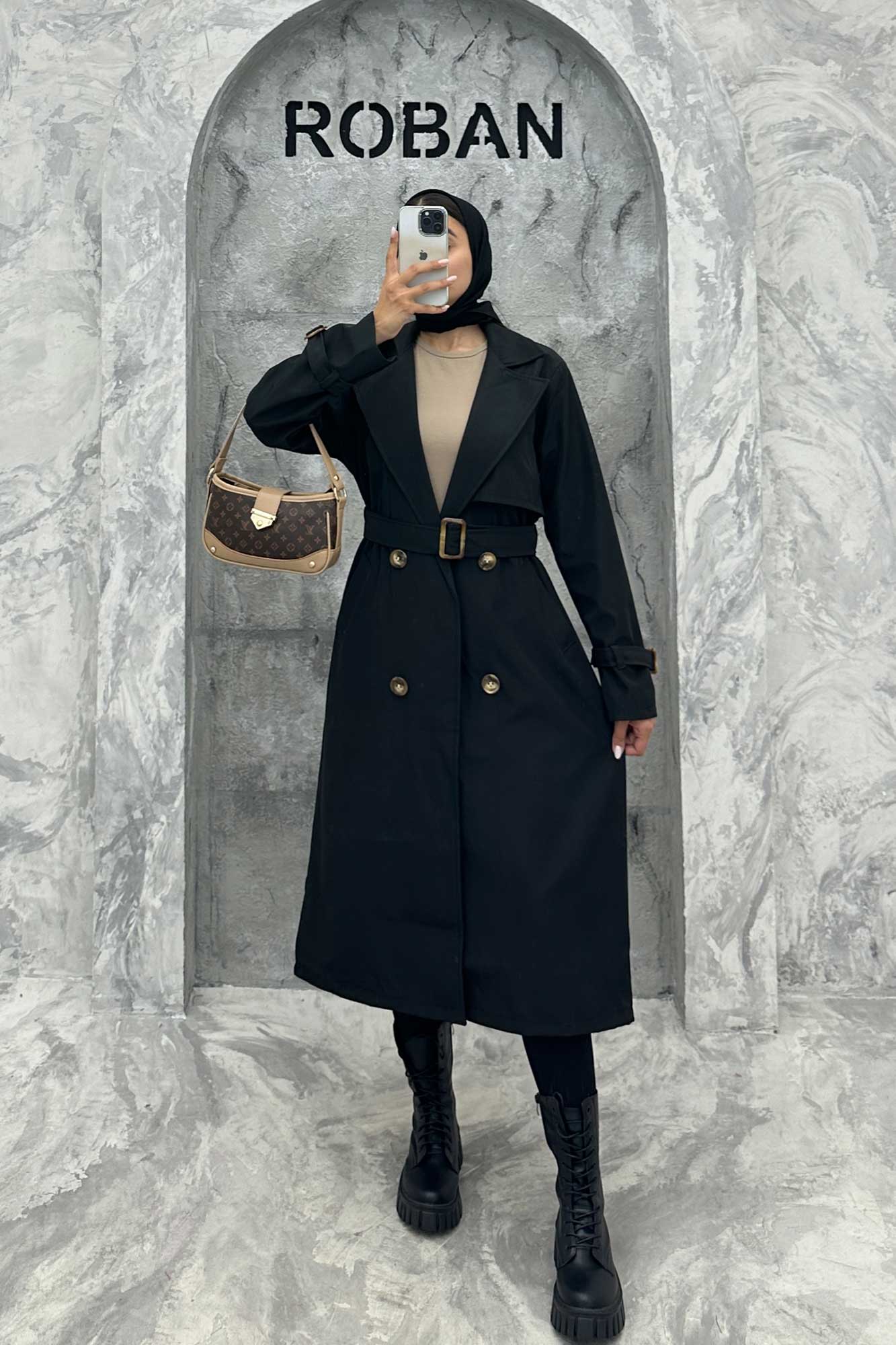 بارانی یقه انگلیسی سانتانا آستین کمربندی S