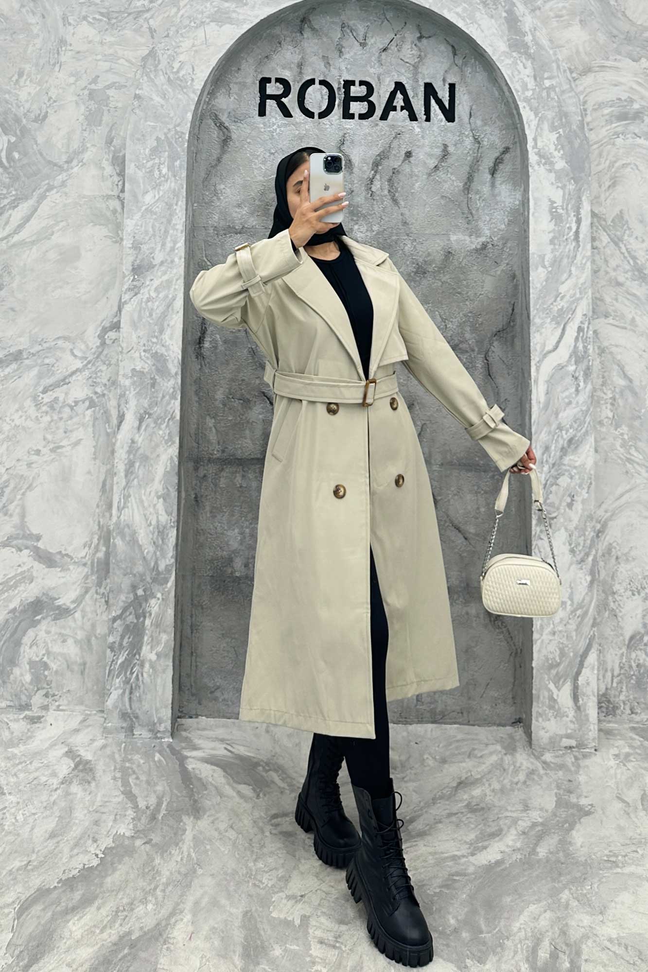 بارانی یقه انگلیسی سانتانا آستین کمربندی S