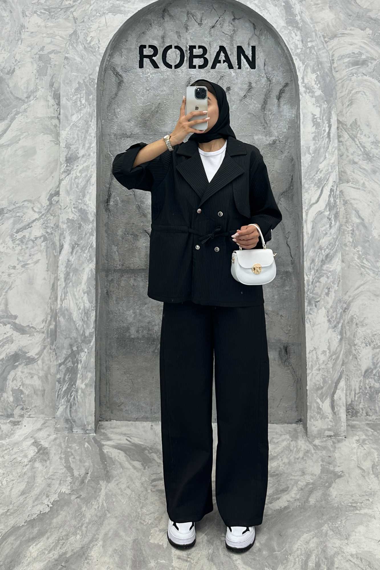 ست کت و شلوار پیلیسه کمرگت دکمه پرسی