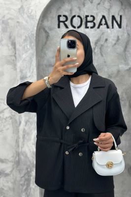 ست کت و شلوار پیلیسه کمرگت دکمه پرسی