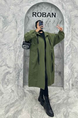 مانتو پاییزه کتان بلند یقه گت جلو زیپ