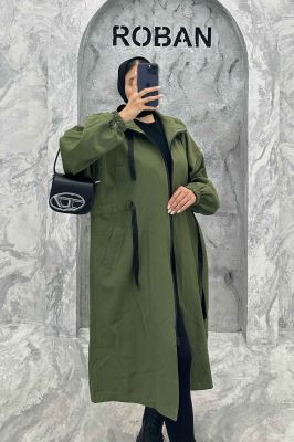 مانتو پاییزه کتان بلند یقه گت جلو زیپ