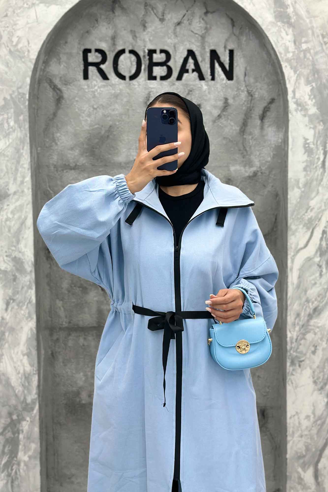 مانتو پاییزه کتان بلند یقه گت جلو زیپ