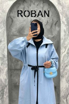 مانتو پاییزه کتان بلند یقه گت جلو زیپ