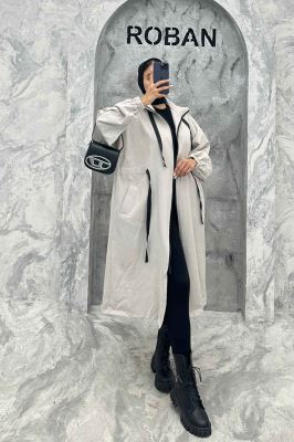 مانتو پاییزه کتان بلند یقه گت جلو زیپ