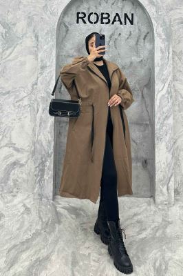 مانتو پاییزه کتان بلند یقه گت جلو زیپ