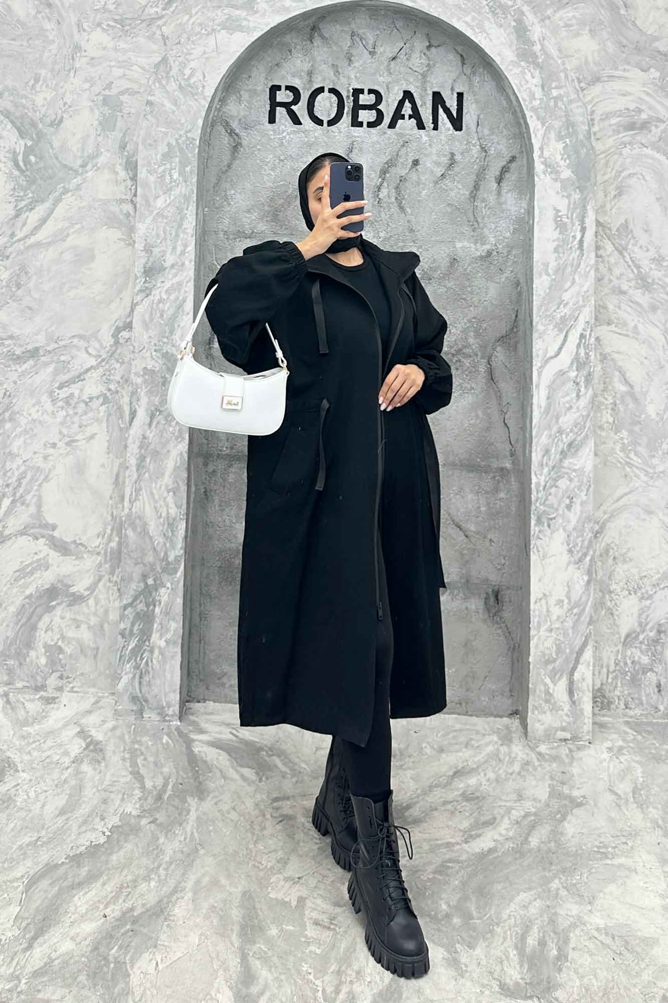 مانتو پاییزه کتان بلند یقه گت جلو زیپ