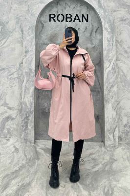 مانتو پاییزه کتان بلند یقه گت جلو زیپ