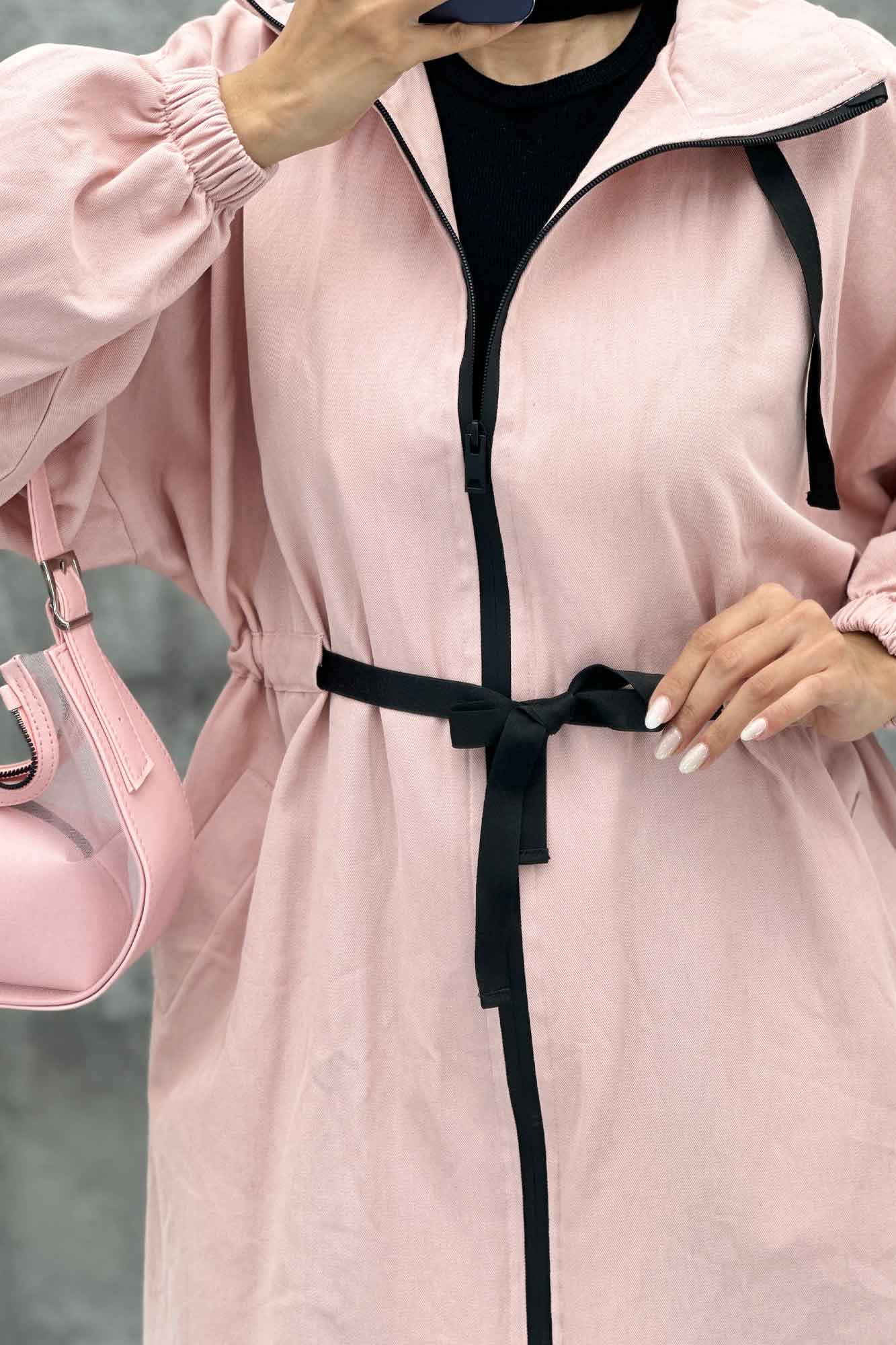 مانتو پاییزه کتان بلند یقه گت جلو زیپ