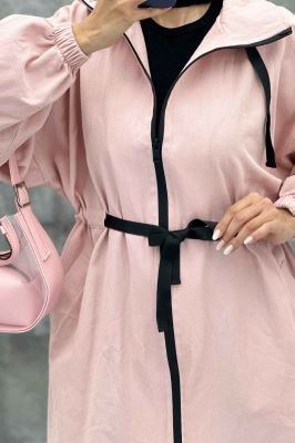 مانتو پاییزه کتان بلند یقه گت جلو زیپ