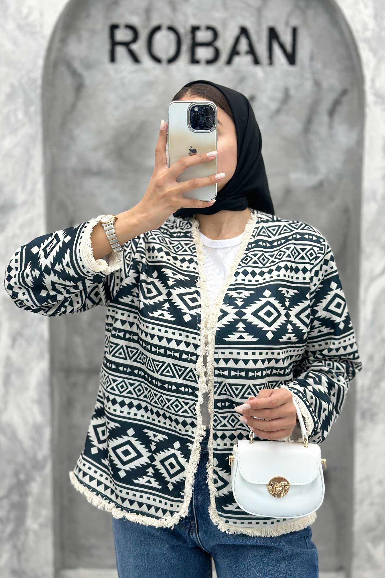 کت کوتاه فیتیله چاپی پایین ریش