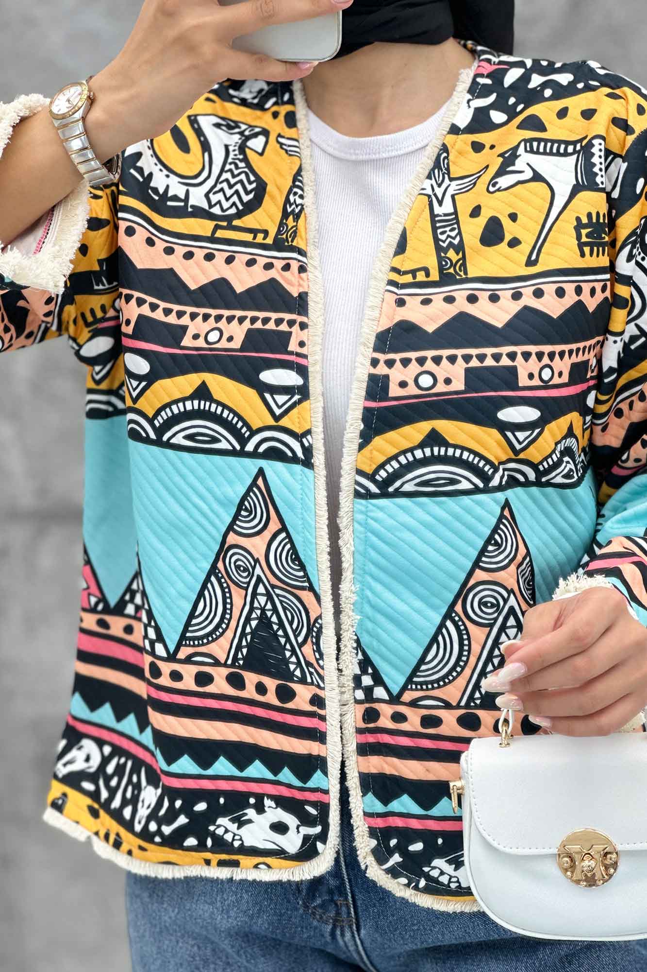 کت کوتاه فیتیله چاپی پایین ریش