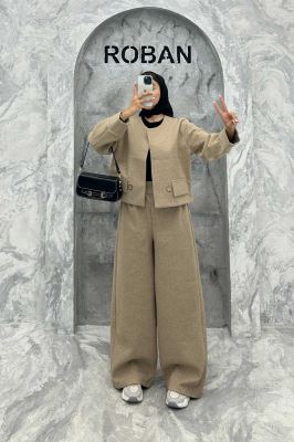 ست کت و شلوار بگ فوتر دکمه چوبی