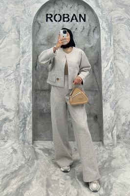 ست کت و شلوار بگ فوتر دکمه چوبی