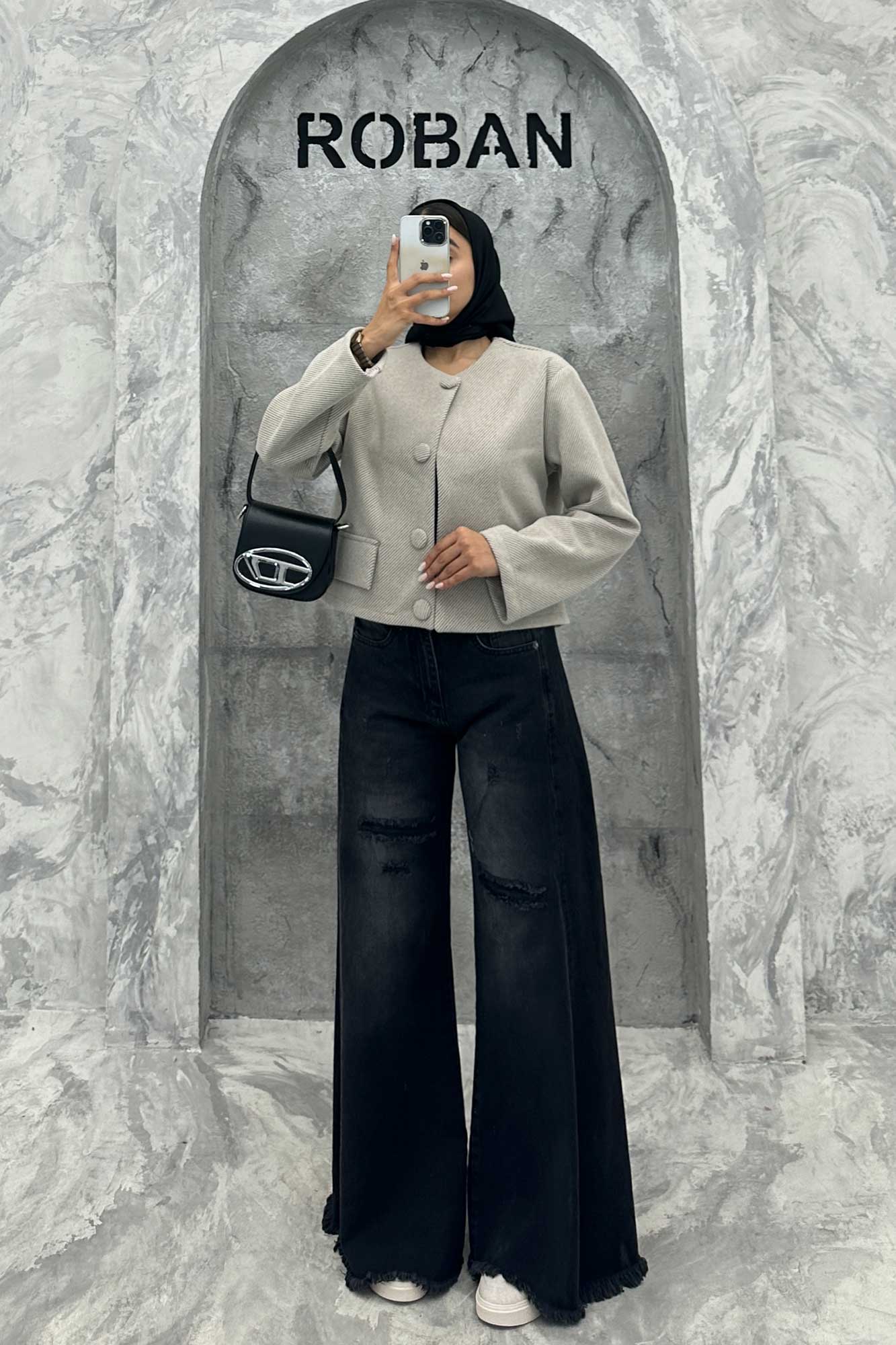 کت فوتر کجراه دکمه پارچه ای