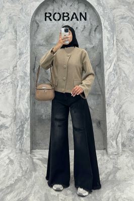 کت فوتر کجراه دکمه پارچه ای