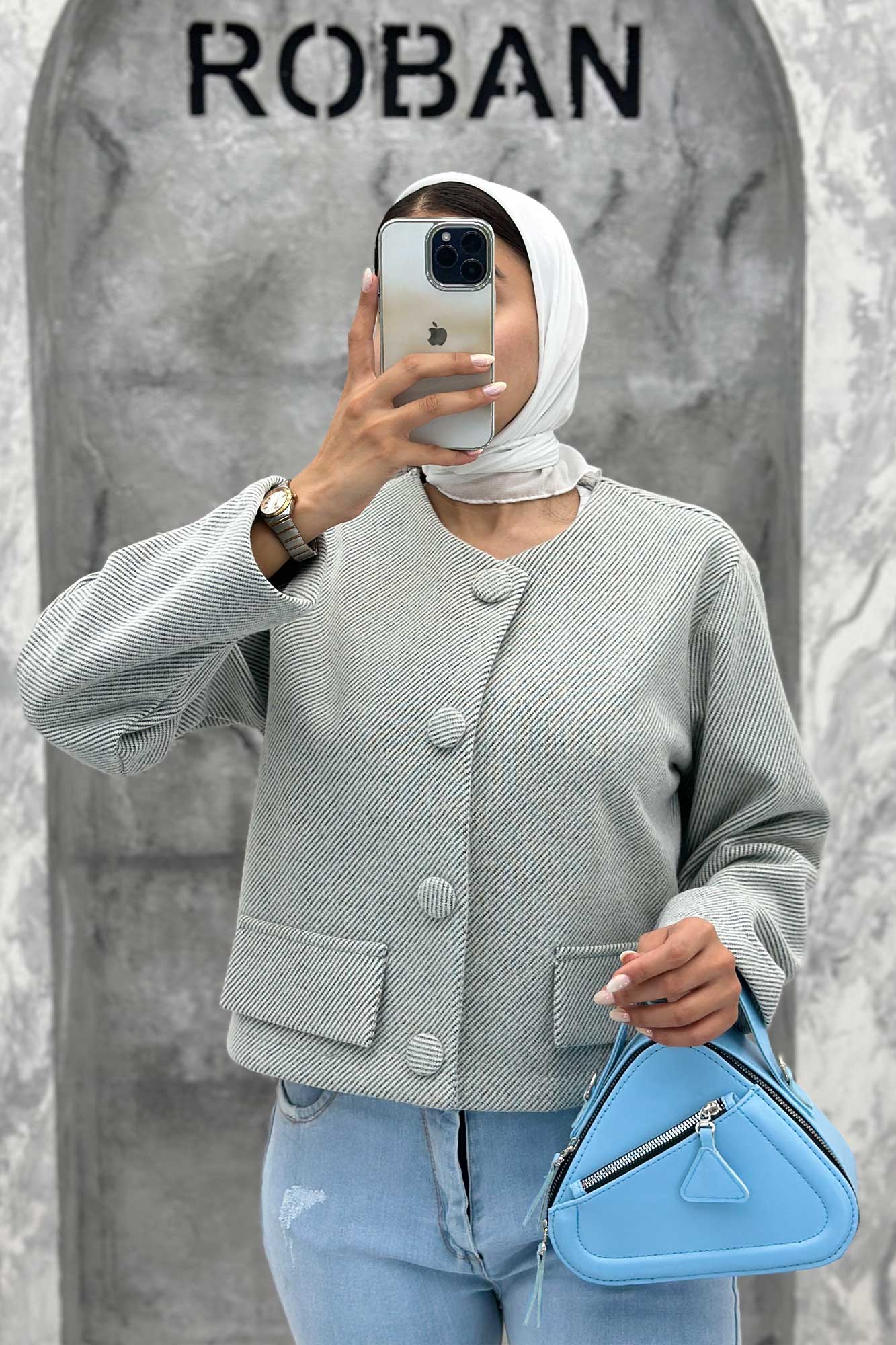 کت فوتر کجراه دکمه پارچه ای