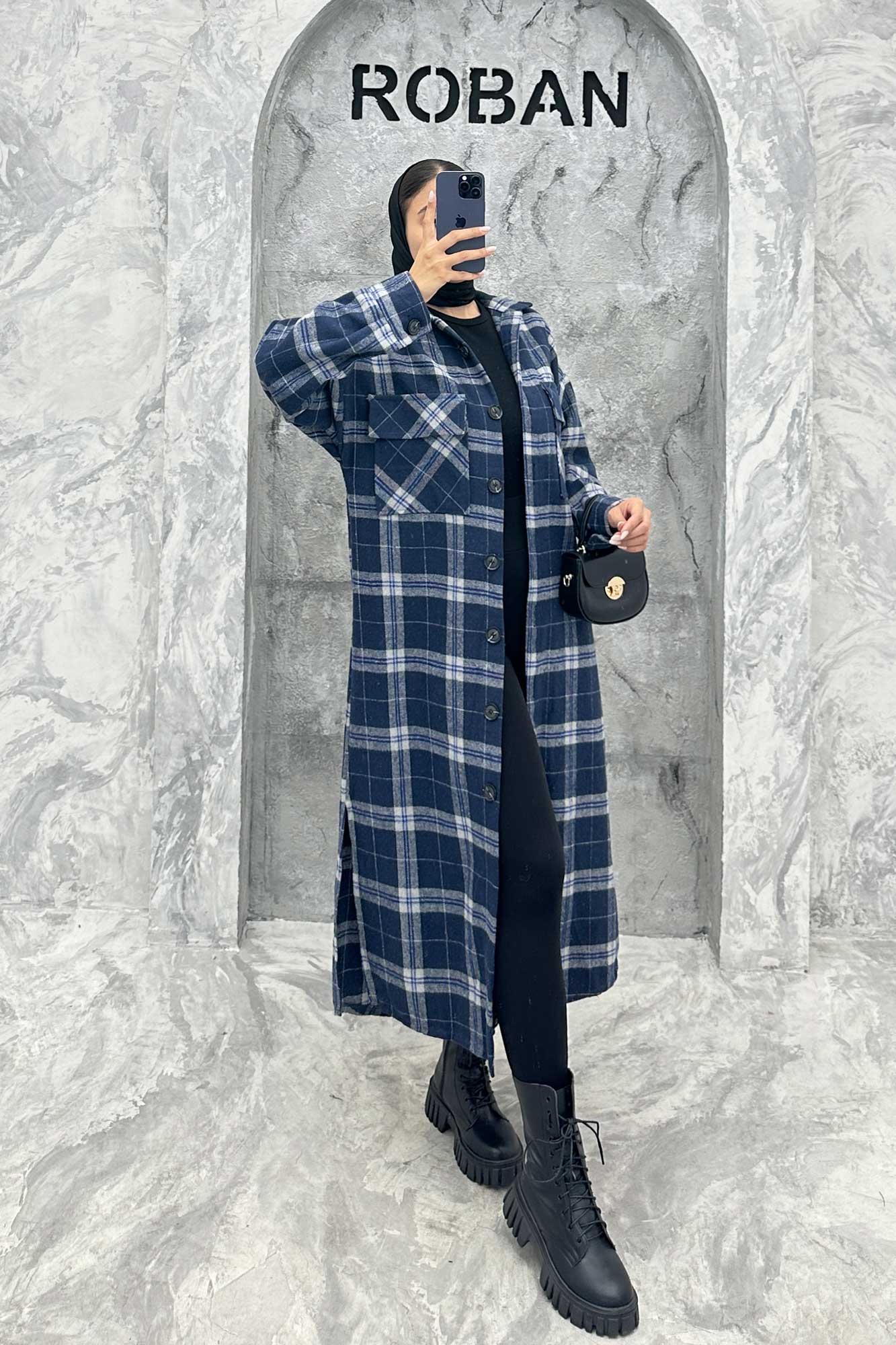 پالتو فوتر چهارخانه بغل چاک دو جیب پاکتی