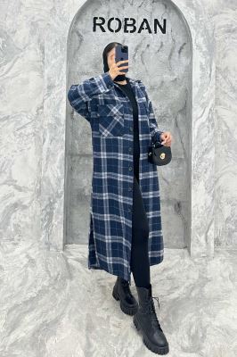 پالتو فوتر چهارخانه بغل چاک دو جیب پاکتی