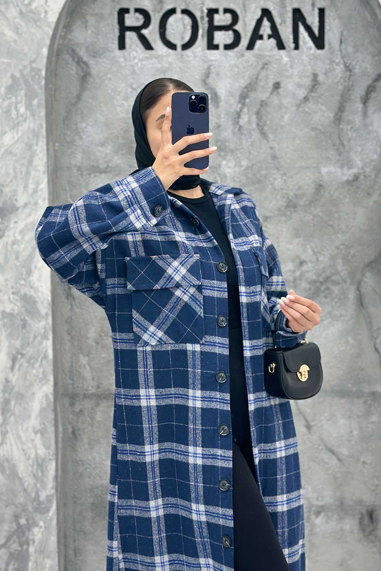 پالتو فوتر چهارخانه بغل چاک دو جیب پاکتی