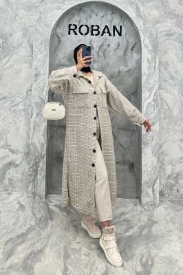 پالتو فوتر چهارخانه بغل چاک دو جیب پاکتی