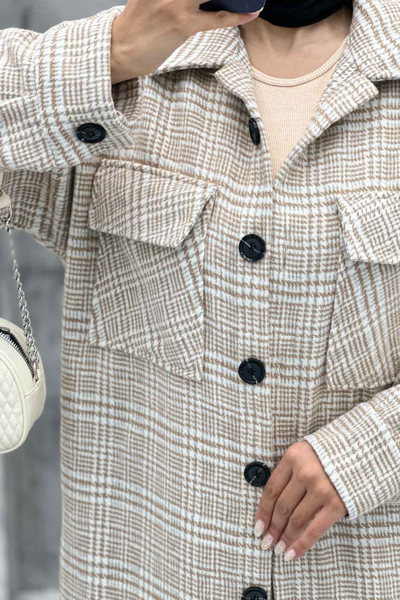 پالتو فوتر چهارخانه بغل چاک دو جیب پاکتی