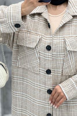 پالتو فوتر چهارخانه بغل چاک دو جیب پاکتی